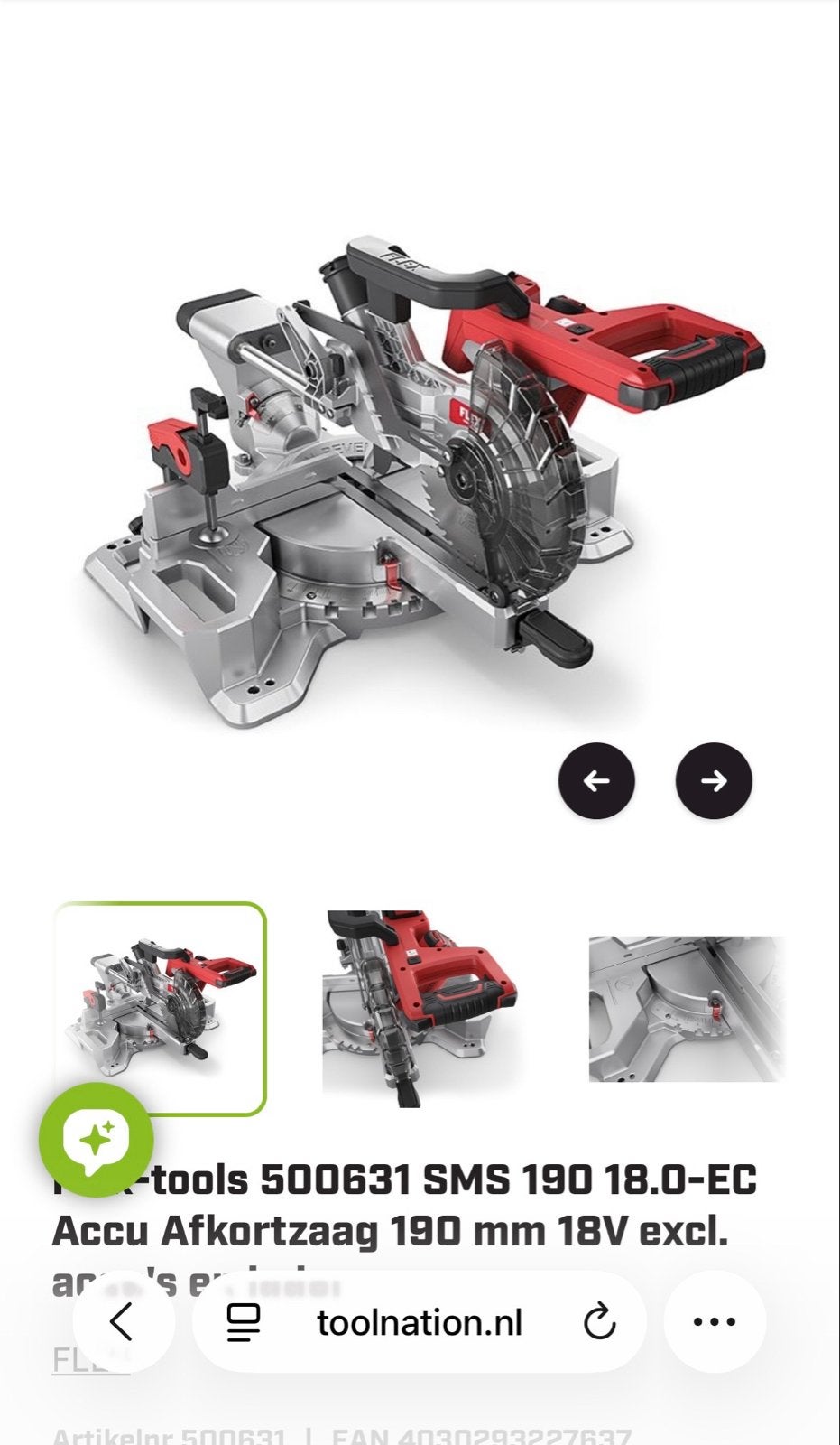 Flex-tools SMS 190 18.0-EC Accu Afkortzaag 190 mm 18V, 70 mm of meer, Nieuw, Ophalen of Verzenden, Afkortzaag