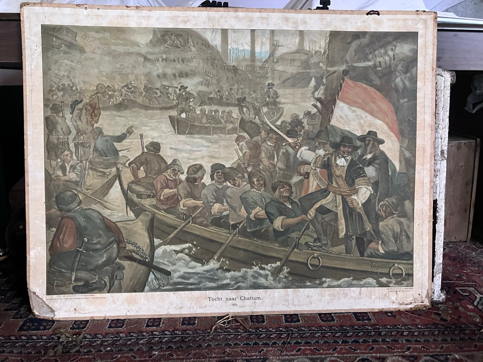 Oude Schoolplaat: Tocht naar Chattam - Historische Wanddecor, Antiek en Kunst, Antiek | Schoolplaten, Ophalen, Geschiedenis