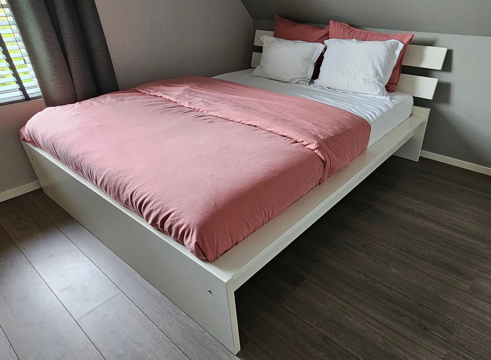 Ikea Hopen bedframe 160x200 met lattenbodems, Ophalen, Gebruikt, Wit, Tweepersoons