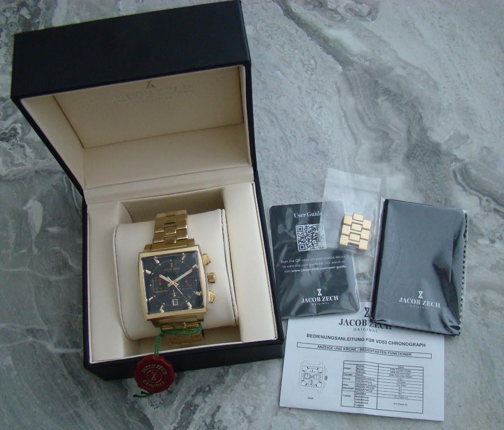 Horloge Jacob Zech Capri Z8.1560.002 Goud verguld 40MM NIEUW, Overige merken, Staal, Staal, Polshorloge