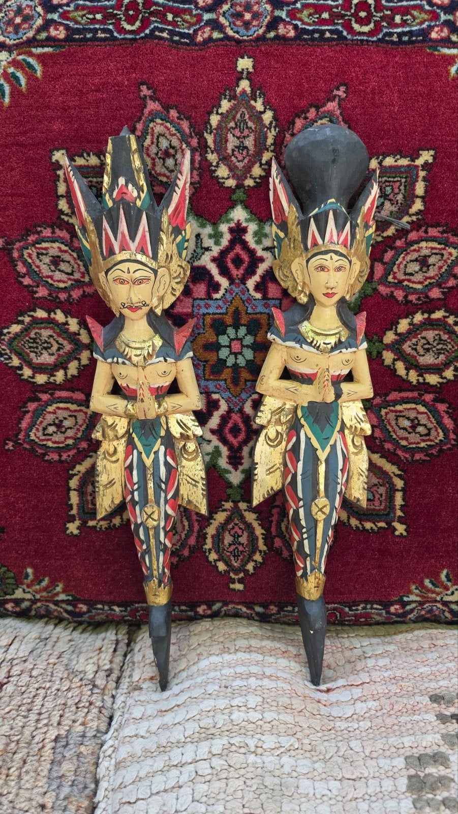 Set van 2 Balinese Wand beelden Houtsnijwerk Ramayana 50cm, Hout, 50 cm, Ophalen of Verzenden, Geschilderd