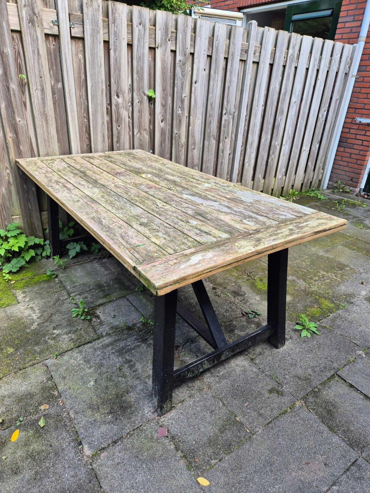 Gratis tuintafel (2x1m) met 6 stoelen - opknapper, Tuin en Terras, Ophalen, Gebruikt, Eettafel, 6 zitplaatsen