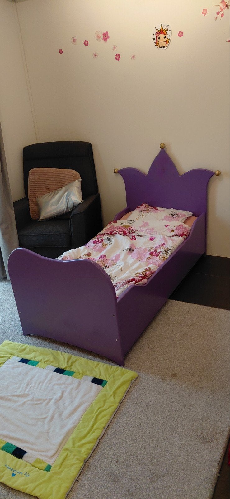 Paars kinderbed 150x70 cm, Ophalen, 140 tot 160 cm, 70 tot 85 cm, Matras