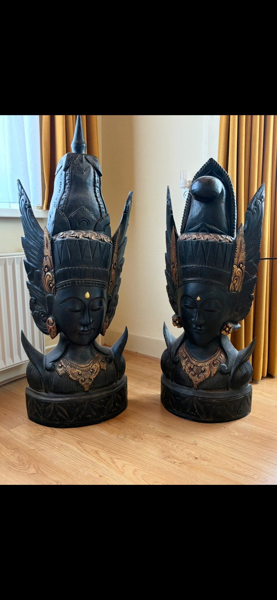 Set van 2 Balinese Houten Buste Beelden - Handgemaakt, Antiek en Kunst, Ophalen, Overige onderwerpen, Buste, 50 - 100 cm