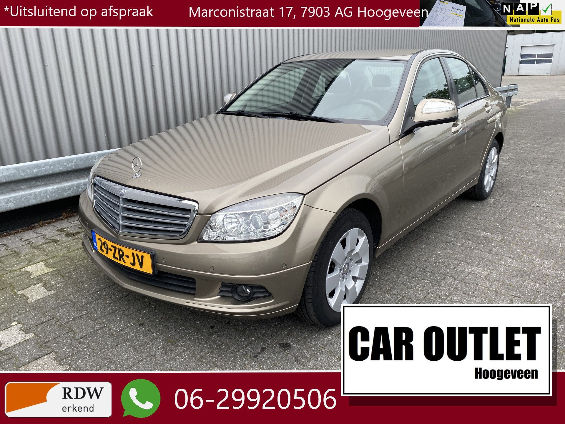 Mercedes-Benz C-Klasse 180 K 88Dkm.NAP, Leer, Clima, PDC, LM, 1385 kg, Achterwielaandrijving, Gebruikt, Zwart