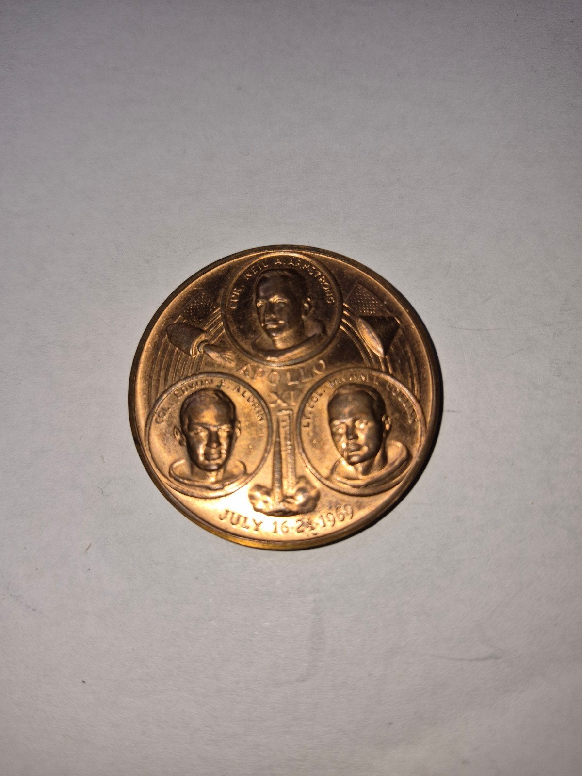 bronzen herinneringsmedaille van de Apollo 11-maanlanding ui, Ophalen of Verzenden