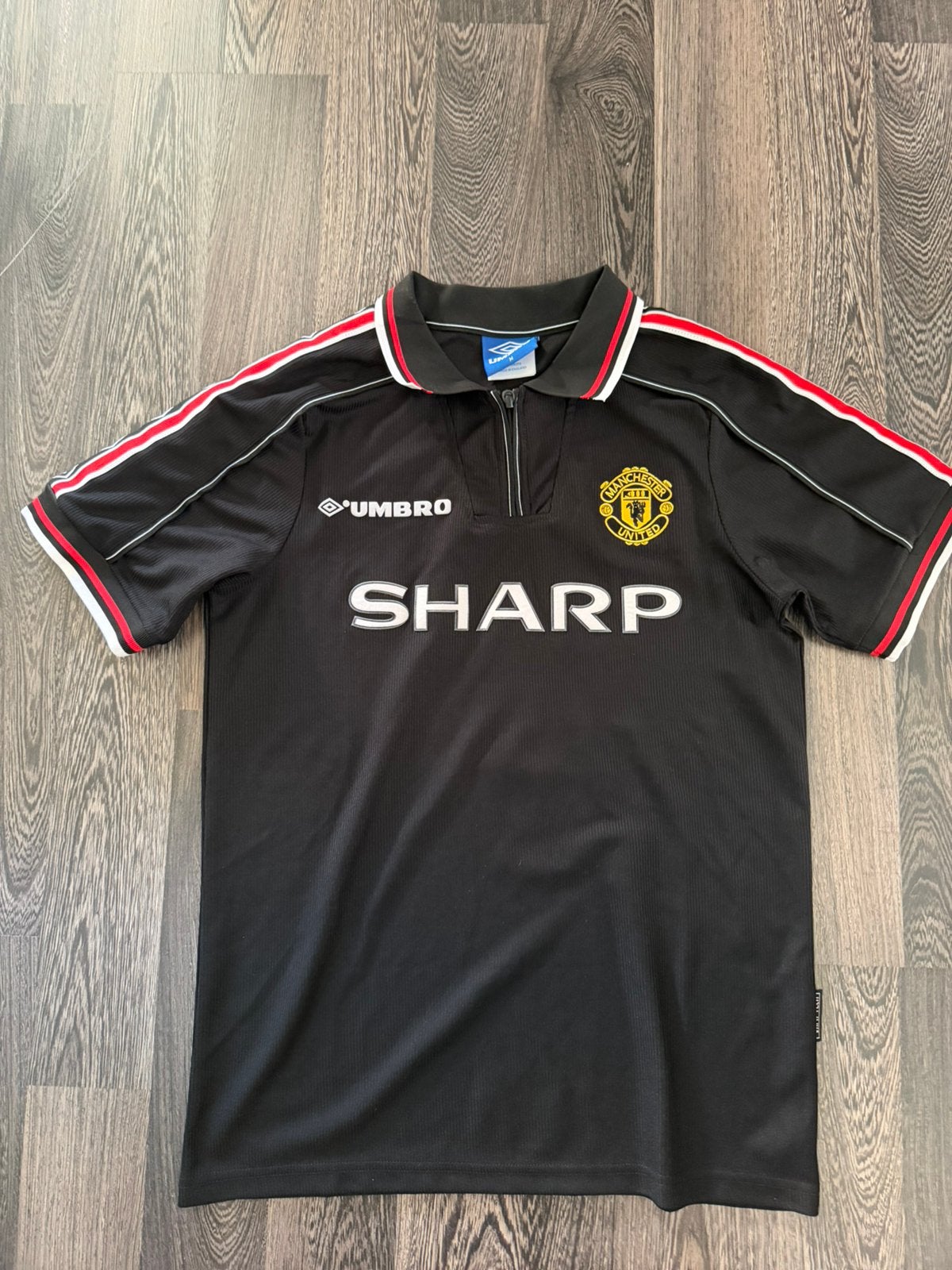 Vintage Manchester United Beckham #7 1998-99 Umbro Sharp M, Zwart, Nieuw, Voetbal, Verzenden