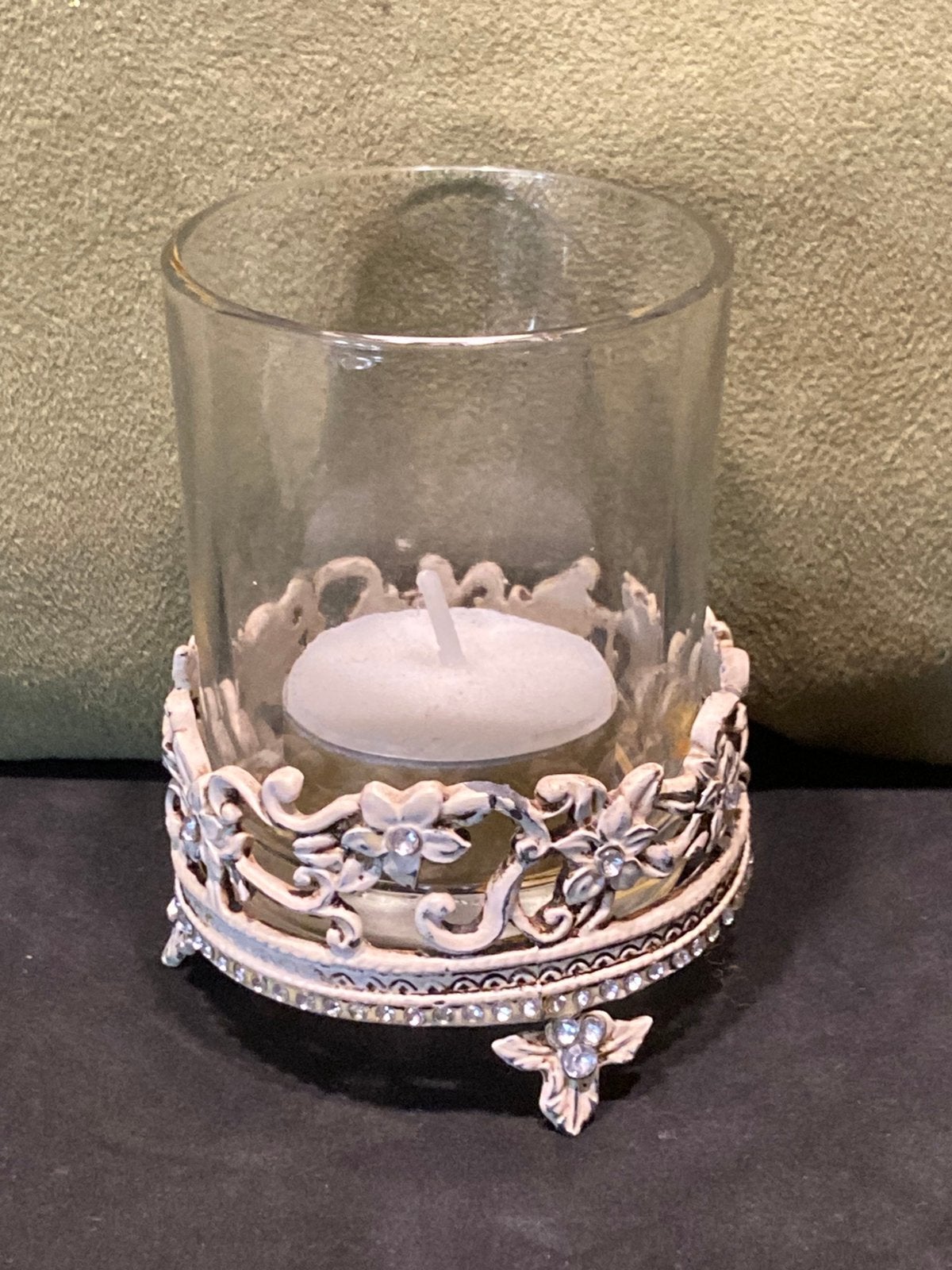 Waxinelichthouder, glas, strass (141025), Ophalen of Verzenden, Gebruikt