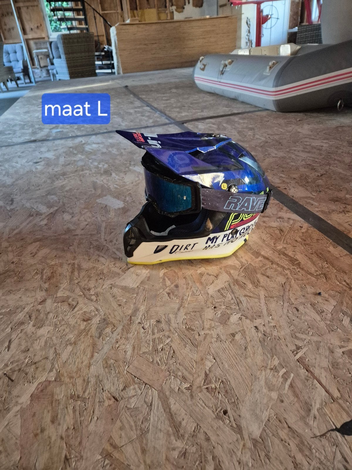 Offroadhelm maat L - Blauw/Wit/Geel, Motoren, Kleding | Motorhelmen, Ophalen of Verzenden, Tweedehands, L, Offroadhelm