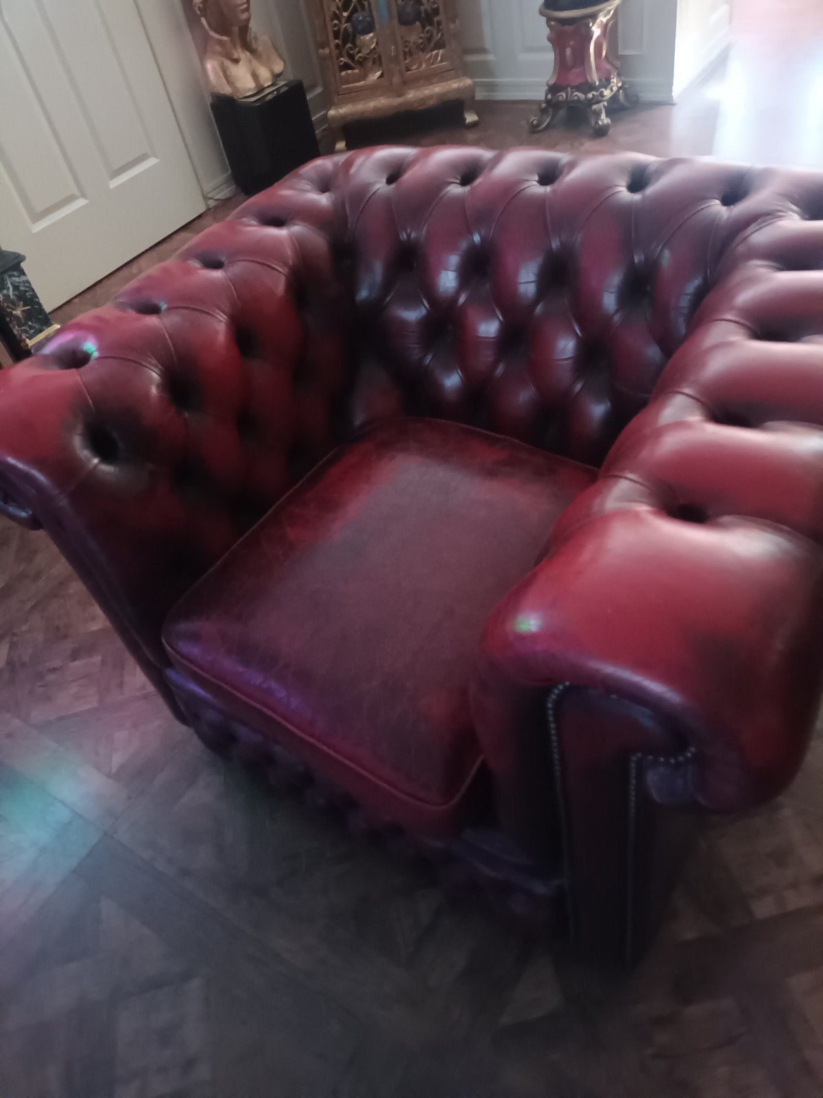 chesterfield  leren  stoel bordeau  rood, Ophalen, Eenpersoons, Minder dan 150 cm, Leer