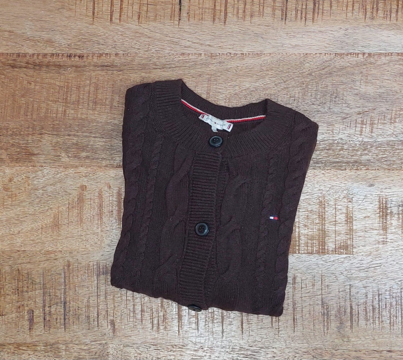 Tommy Hilfiger kabelvest bruin maat XS – cardigan, Ophalen of Verzenden, Gedragen, Bruin