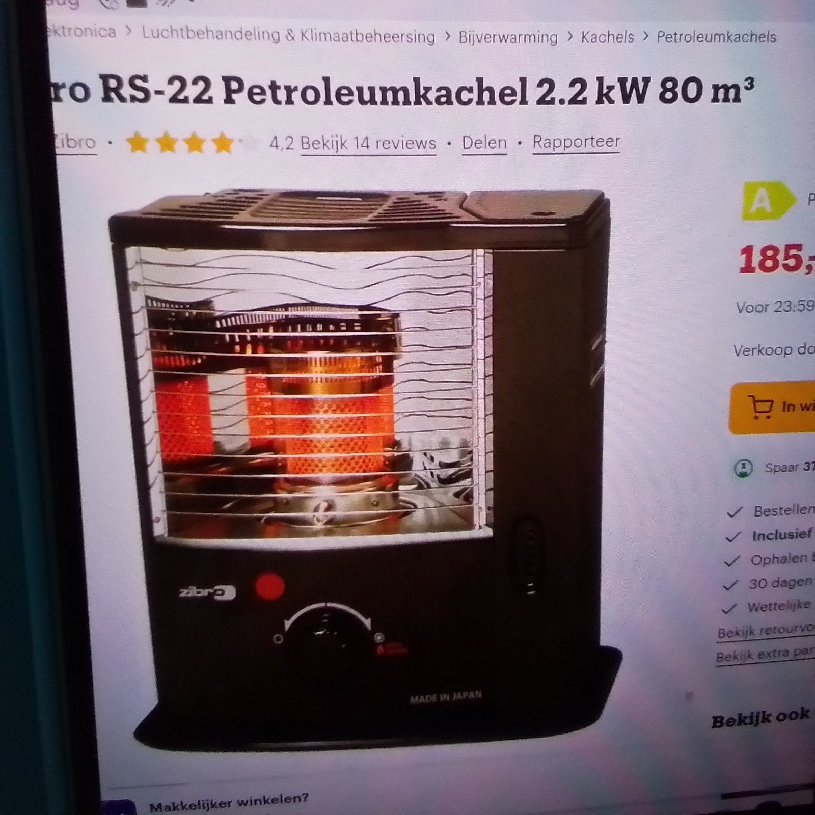 Zibro RS-22 Petroleumkachel 2.2 kW 80 m³, Huis en Inrichting, Kachels, Ophalen, Overige brandstoffen, Petroleumkachel, Zo goed als nieuw