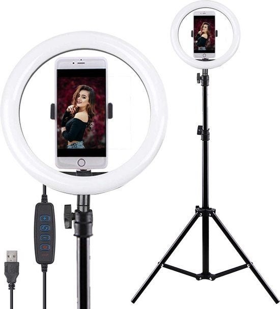10” Ring Light / Ringlamp + 160cm Tripod & Phone Holder, Lamp of Flitsset, Opvouwbaar, Ophalen of Verzenden, Zo goed als nieuw