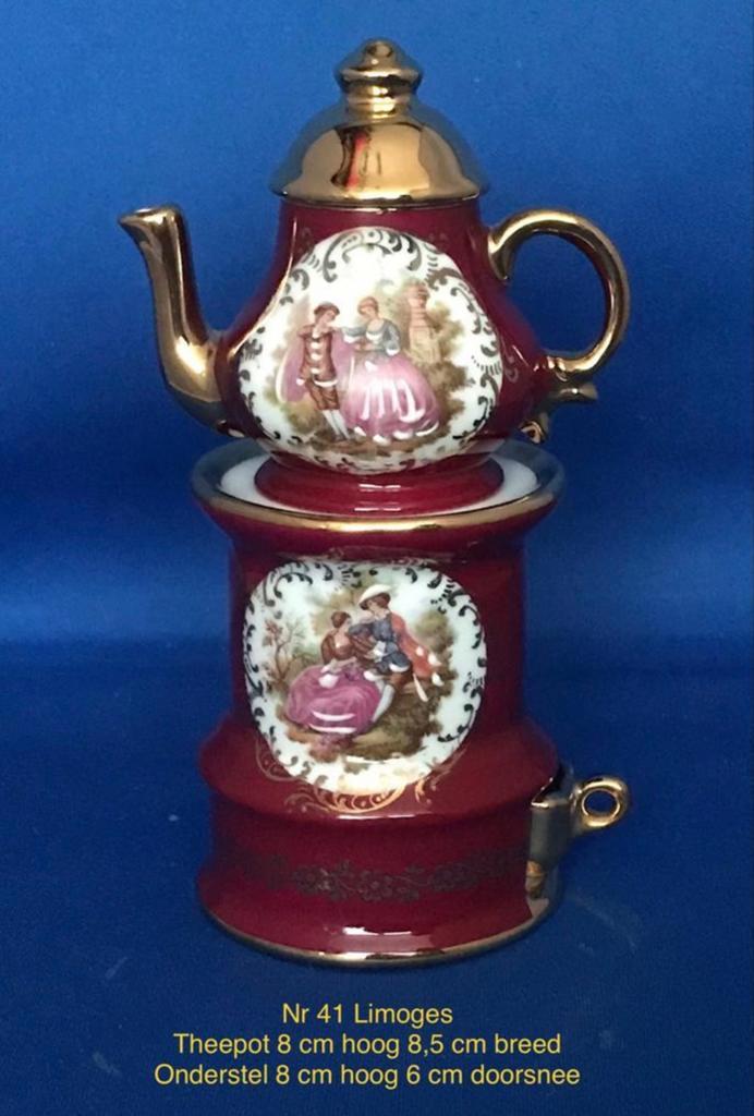 Limoges porseleinen theepot op warmhoudplaatje, Ophalen of Verzenden