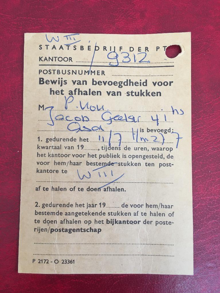 964c Posterijen - Bewijs bevoegdheid afhalen poststukken, Ophalen of Verzenden, Overige typen
