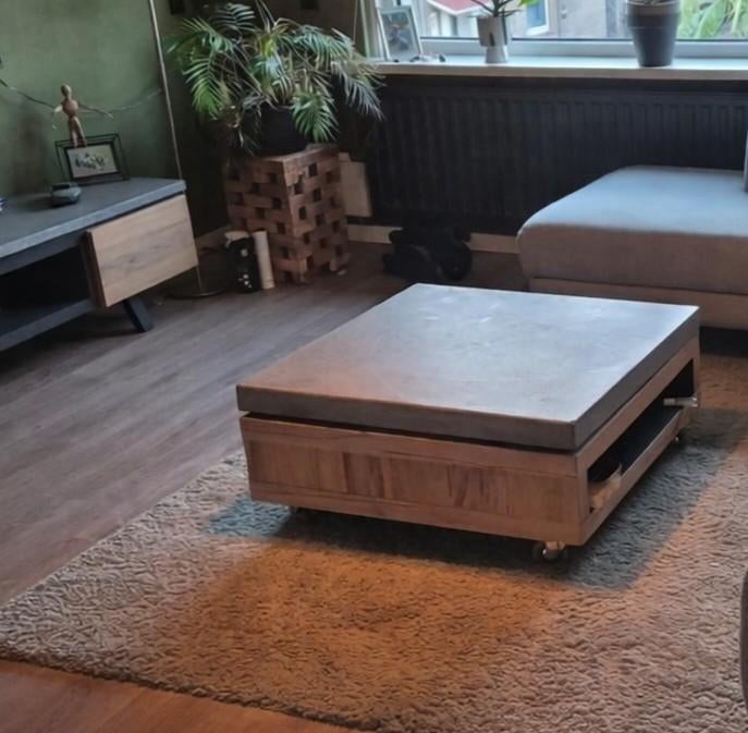 Xooon Myland salontafel hout betonlook draaibaar, Gebruikt, 100 tot 150 cm, Eikenhout, Minder dan 50 cm