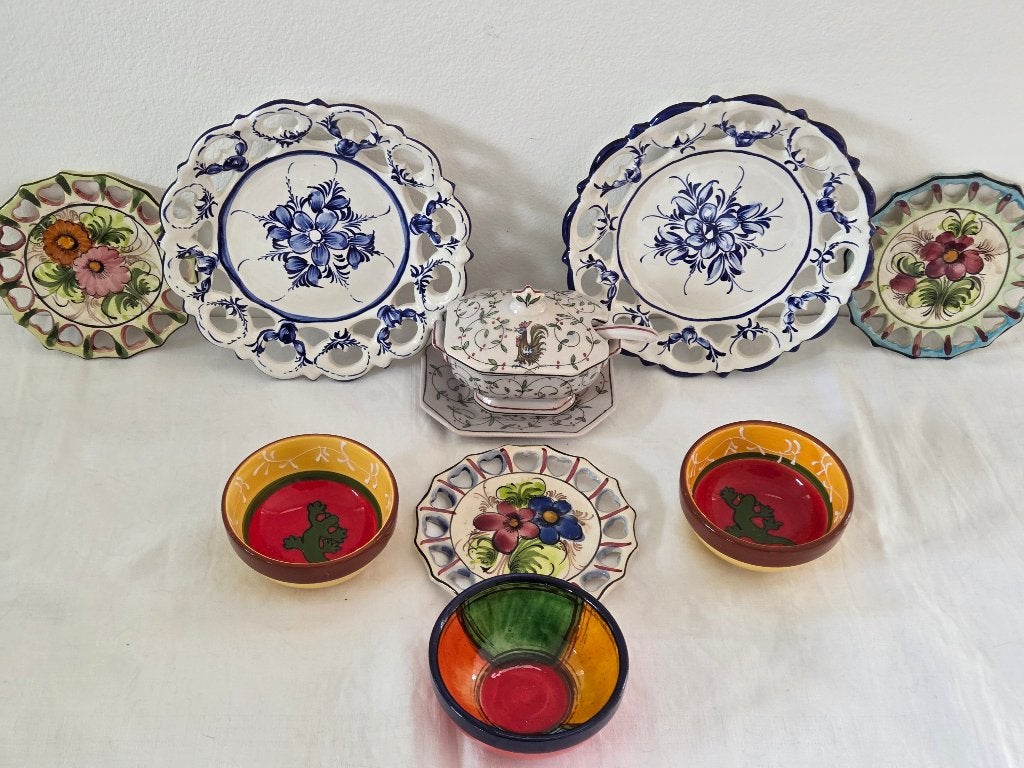 Portugal: 5x (wand)borden, 1x olijfoliestel, 3x kommetjes, Ophalen of Verzenden, Zo goed als nieuw, Bord(en), Overige stijlen