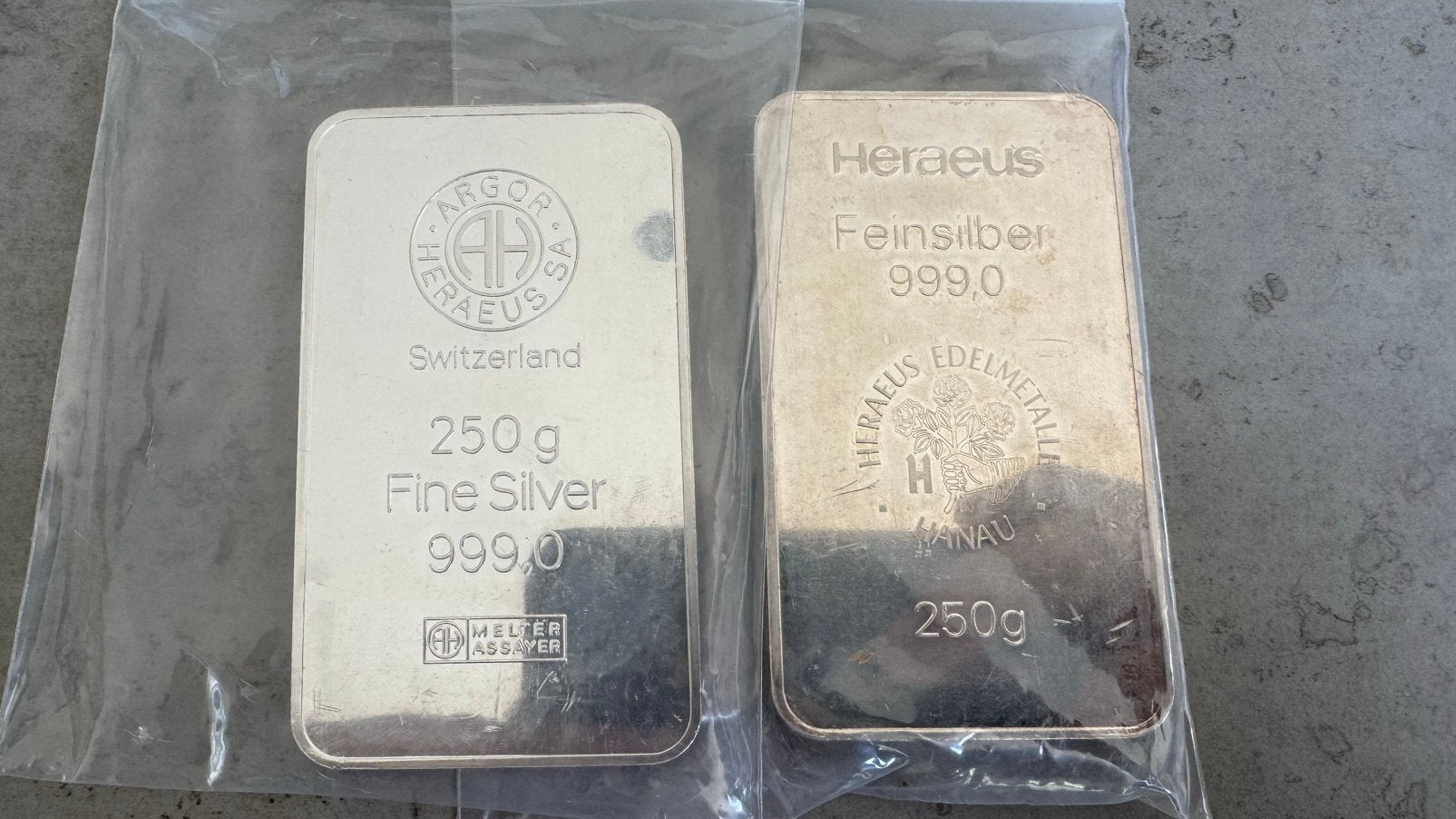 2x 250 gram heraeus 999 zilver, Ophalen of Verzenden, Zilver