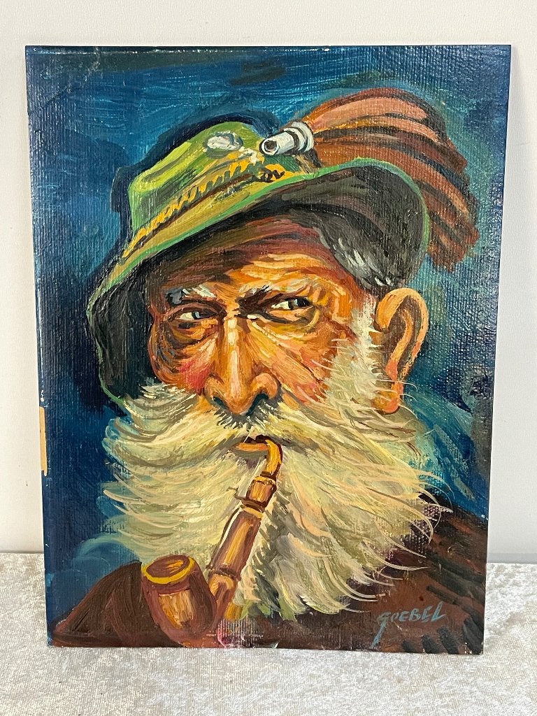Schilderij Man met Pijp Goebel, Portret of Personen, Overige ondergronden, Ophalen of Verzenden, Olieverf