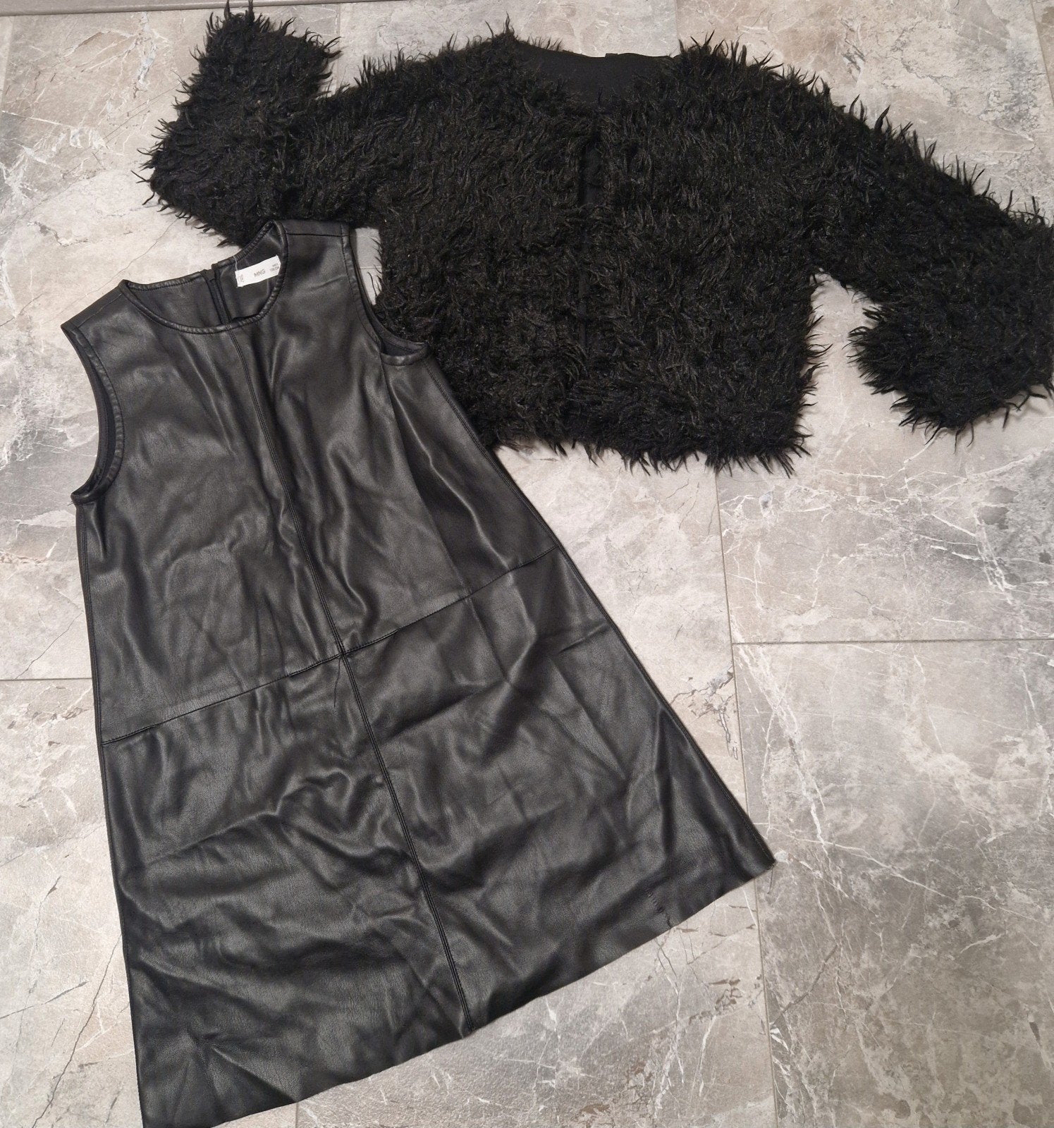 Stoere zwarte set: MNG leren jurk + Persival vest, Zwart, Ophalen of Verzenden, Zo goed als nieuw, Korte mouw