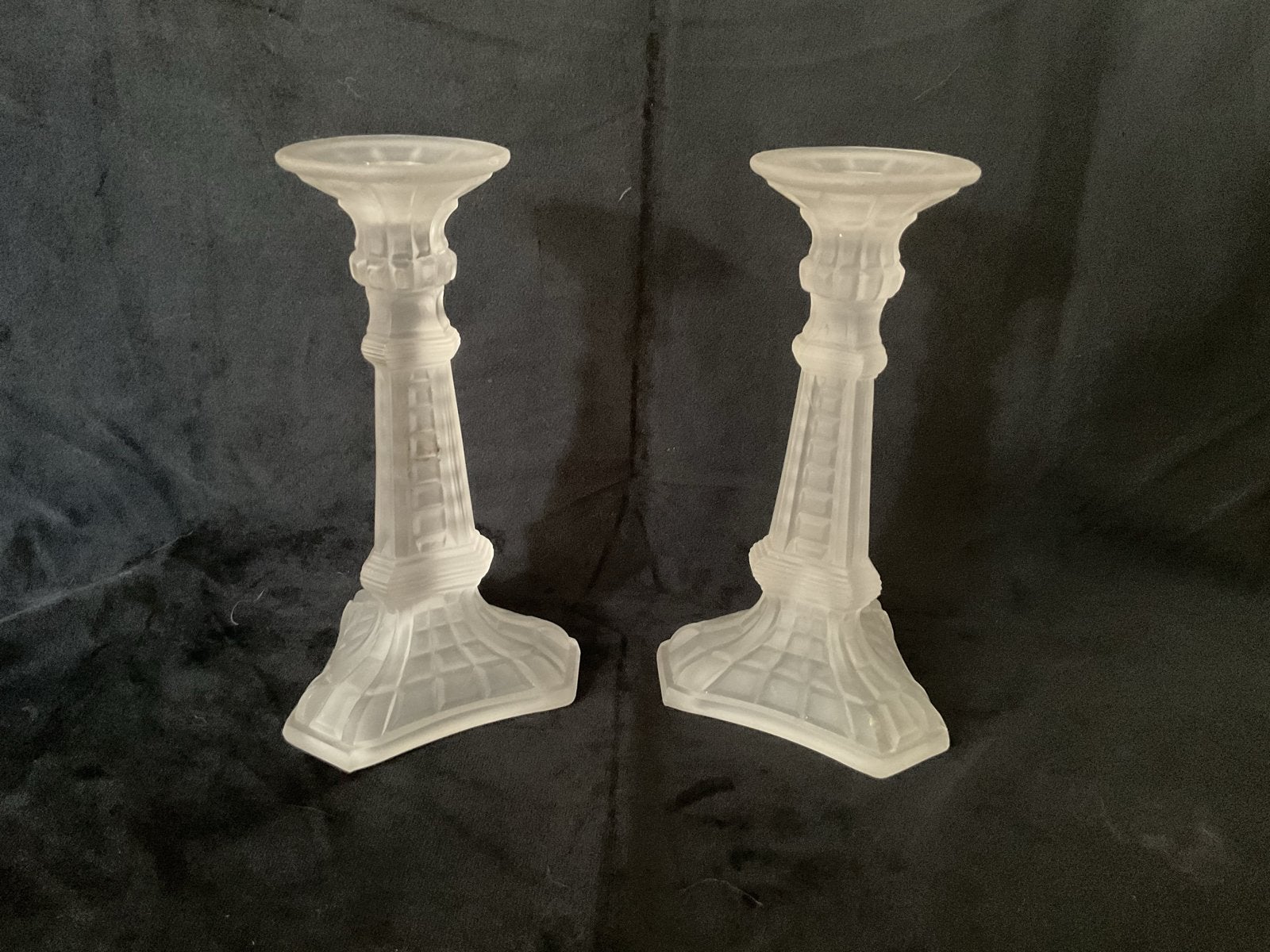 2 Vintage Art Deco Kandelaars van Gesatineerd Glas, Ophalen of Verzenden