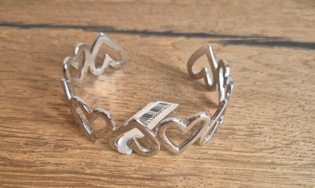 Slavenarmband Zilver Steel Stainless Hartjes, Sieraden, Tassen en Uiterlijk, Armbanden, Ophalen of Verzenden, Nieuw, Zilver, Zilver