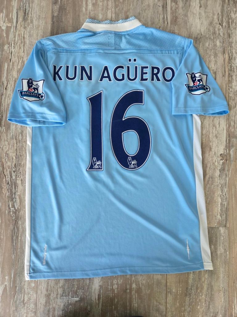 Manchester City 2011 2012 Thuis voetbalshirt maat L - Aguero, Maat 52/54 (L), Blauw, Ophalen of Verzenden, Zo goed als nieuw