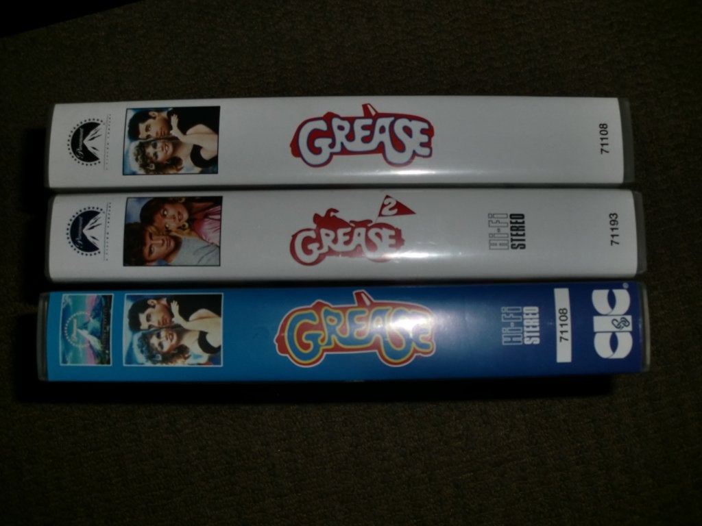grease op vhs 3x, Alle leeftijden, Ophalen of Verzenden, Zo goed als nieuw