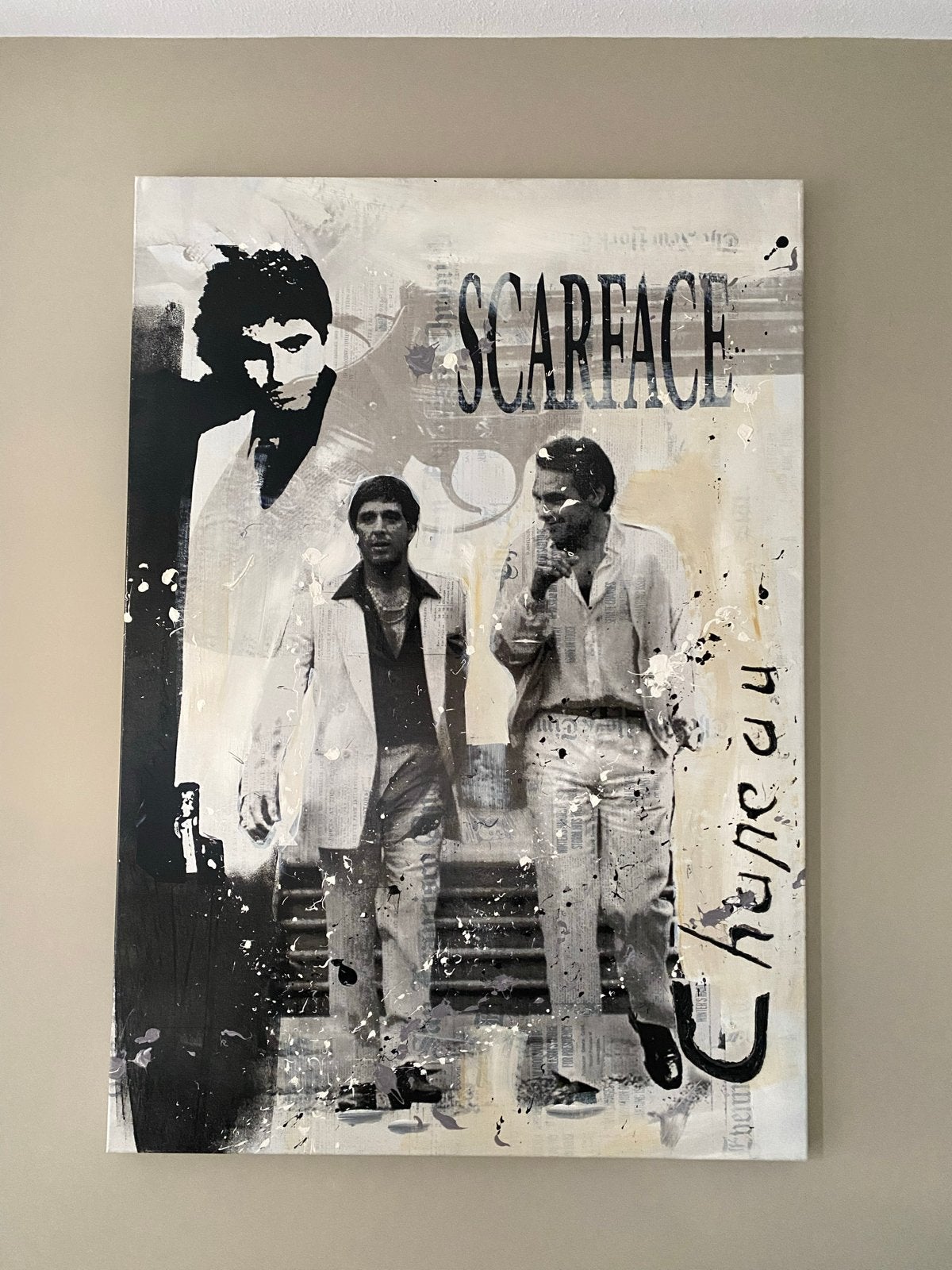 Ronald Chapeau - Scarface - Uniek schilderij 150x105 cm, Ophalen, Film, Gemengde techniek, Op houten frame