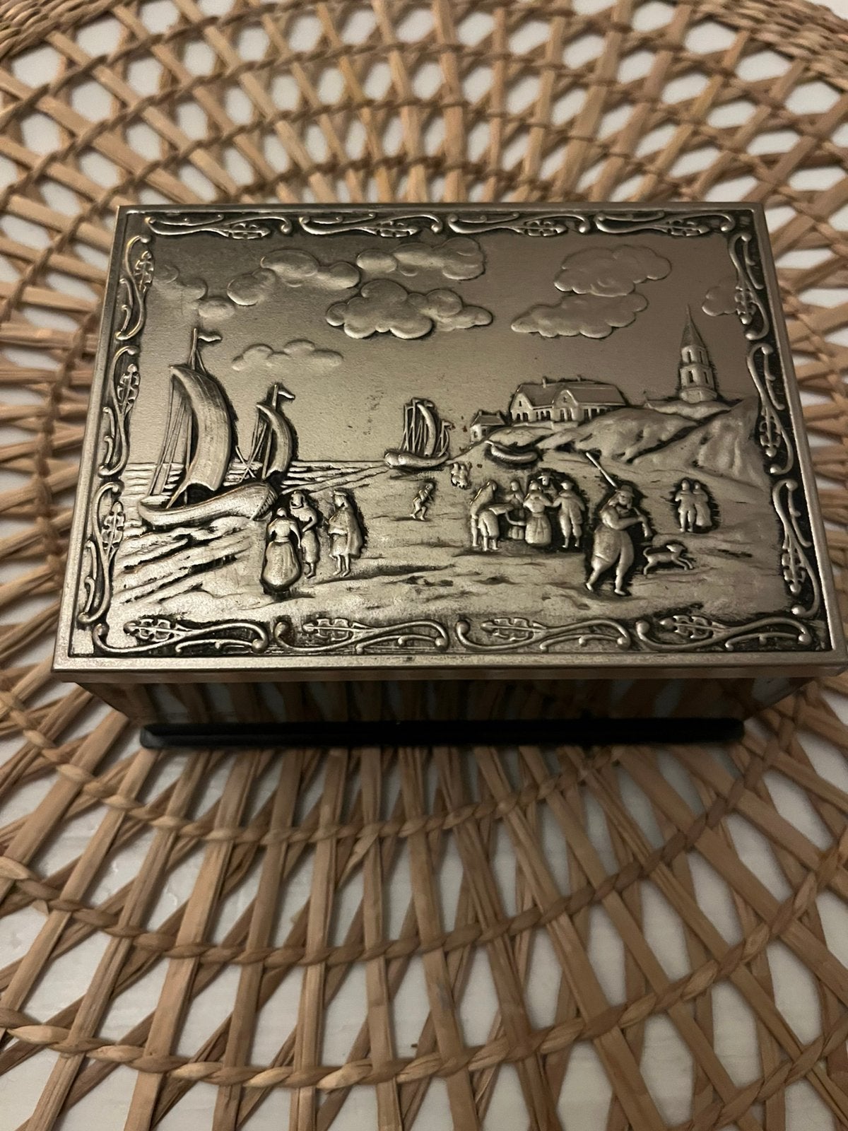 Vintage verzilverde tabaksdoosje Oud Hollands, Ophalen of Verzenden, Zilver