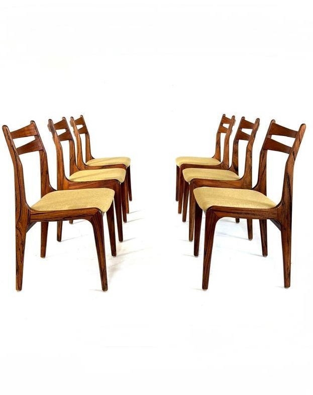 Set van 6 gerestaureerde Deense eetkamerstoelen ‘60, Hout, Ophalen of Verzenden, Zo goed als nieuw, Nvt