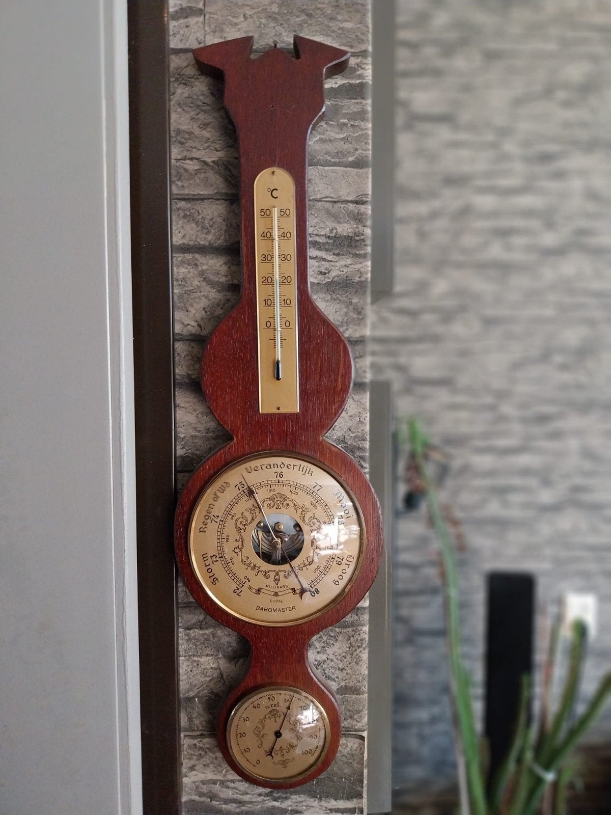 Vintage Barometer met Thermometer en Hygrometer, Ophalen, Gebruikt, Barometer