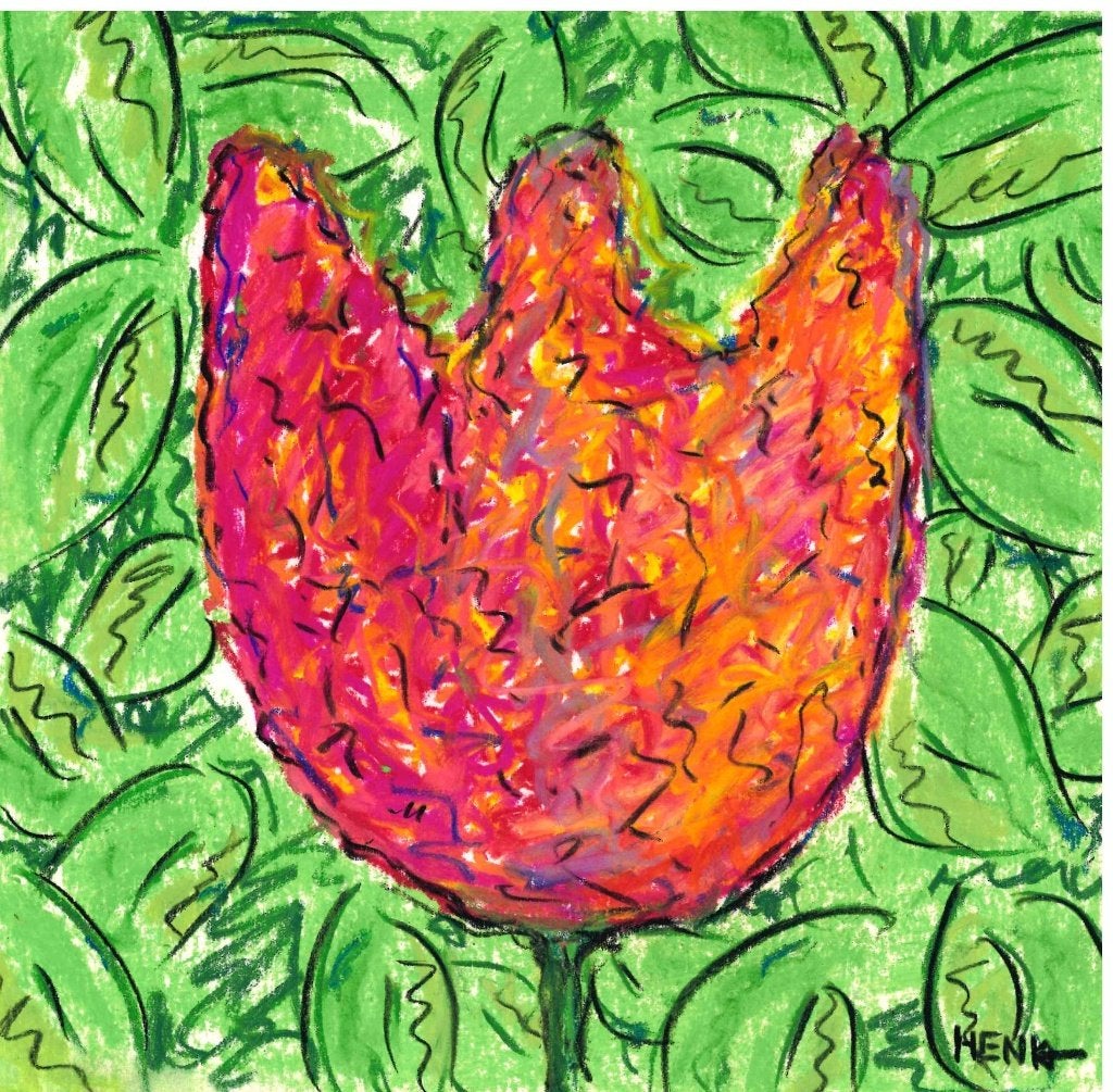 Origineel werk * Pastel * Henk de Bouter 1 tulp II, Antiek en Kunst, Kunst | Schilderijen | Modern, Ophalen of Verzenden