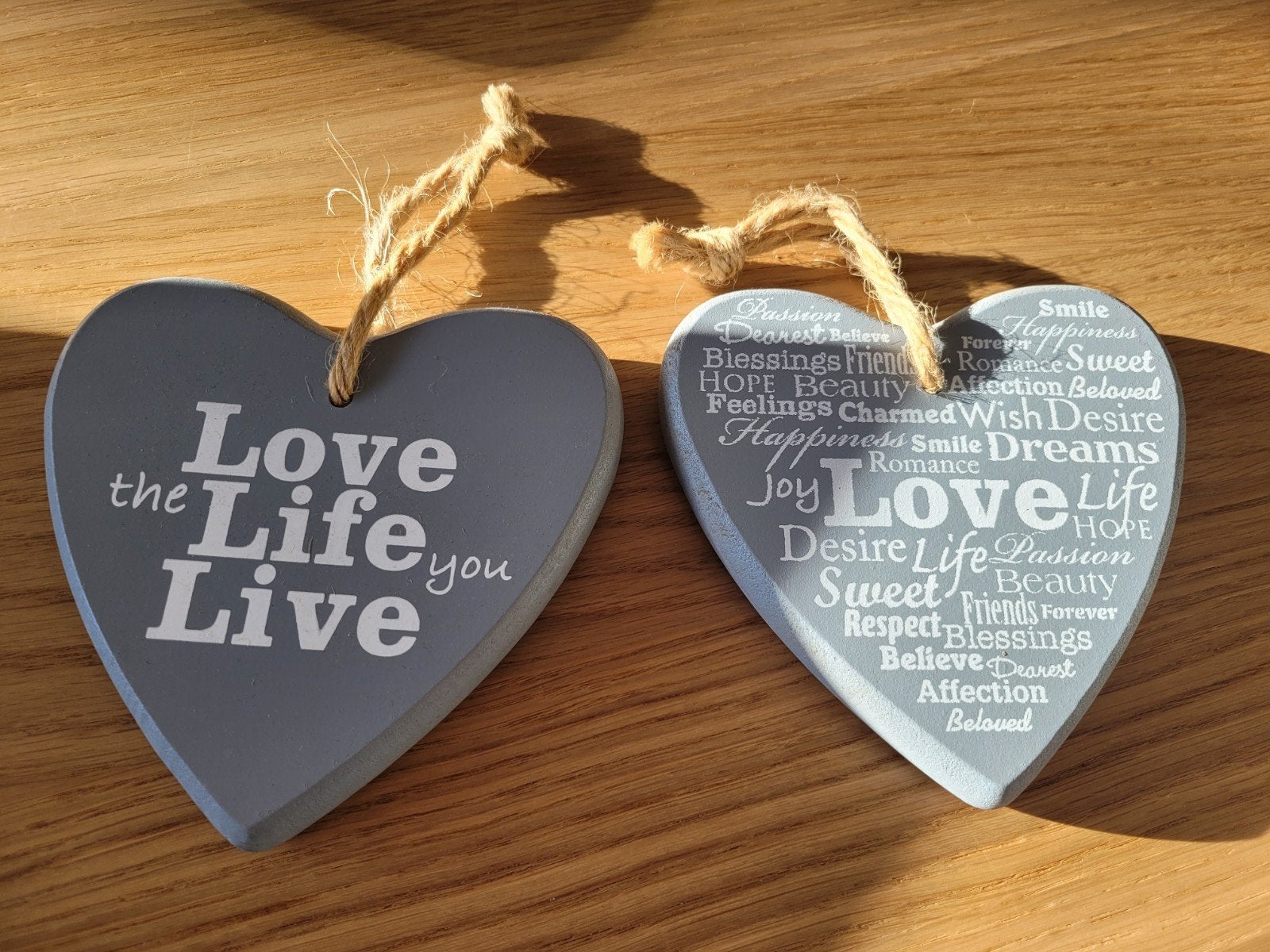 Decoratieve houten hartjes met inspirerende teksten, Hout, Ophalen of Verzenden, Grijs, Landelijk