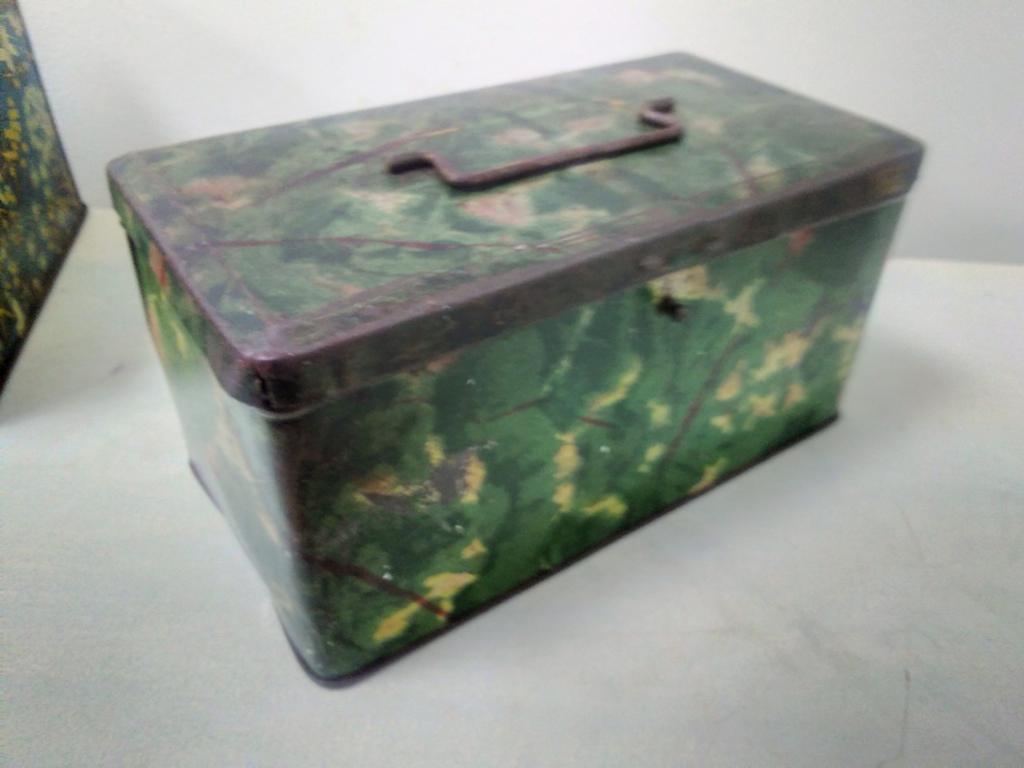 Oud blik met handvat - Groen gemarmerd design, Ophalen of Verzenden, Gebruikt, Overige, Overige merken