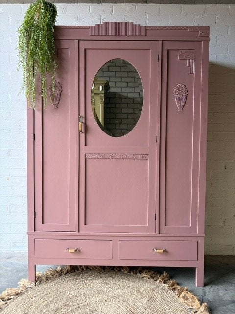 Antiek vintage art deco kledingkast met spiegel restyled, Ophalen of Verzenden