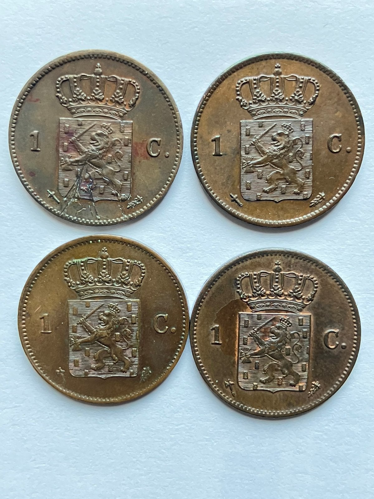 1 Cent Koning Willem III (1862, 1863, 1876, 1877), Postzegels en Munten, Ophalen of Verzenden, Koning Willem III, 1 cent, Setje
