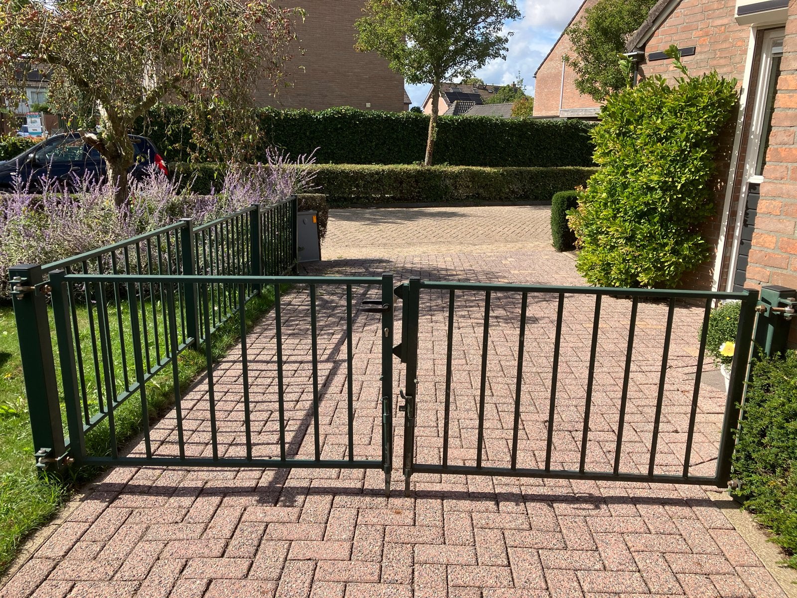 Gegalvaniseerd groen hekwerk met poort, Tuin en Terras, Ophalen, Met poort, Gebruikt, Spijlenhekwerk