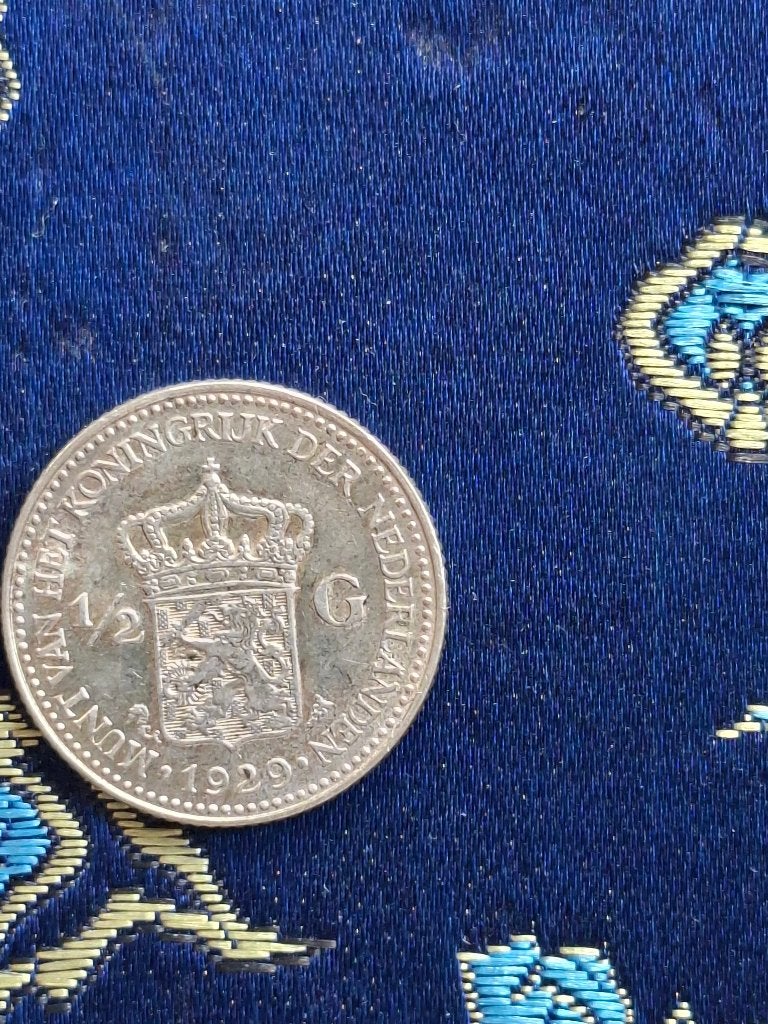 Zilveren ½ gulden munt 1929, Ophalen of Verzenden, Koningin Wilhelmina, ½ gulden, Zilver