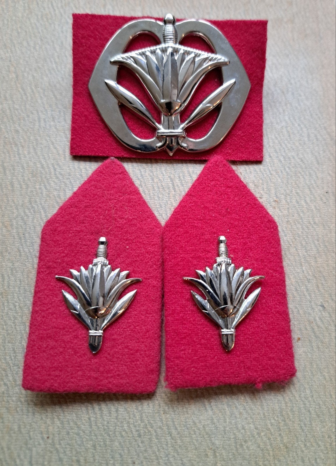 Set emblemen Administratie Baret en kraagspiegels, Verzamelen, Militaria | Algemeen, Ophalen of Verzenden, Landmacht, Nederland