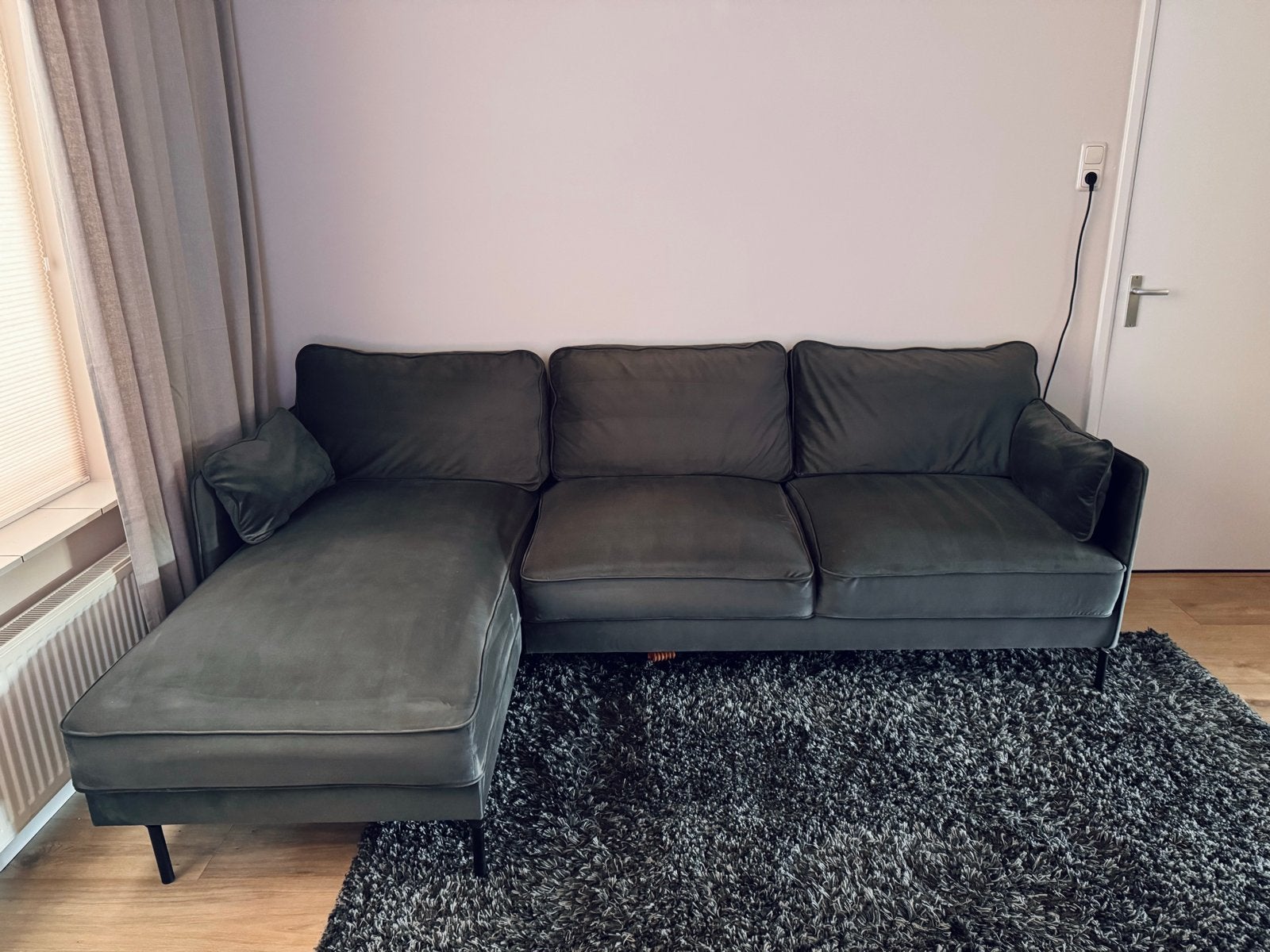 Donkergroene Velvet Hoekbank, Ophalen, 250 tot 300 cm, Gebruikt, Hoekbank