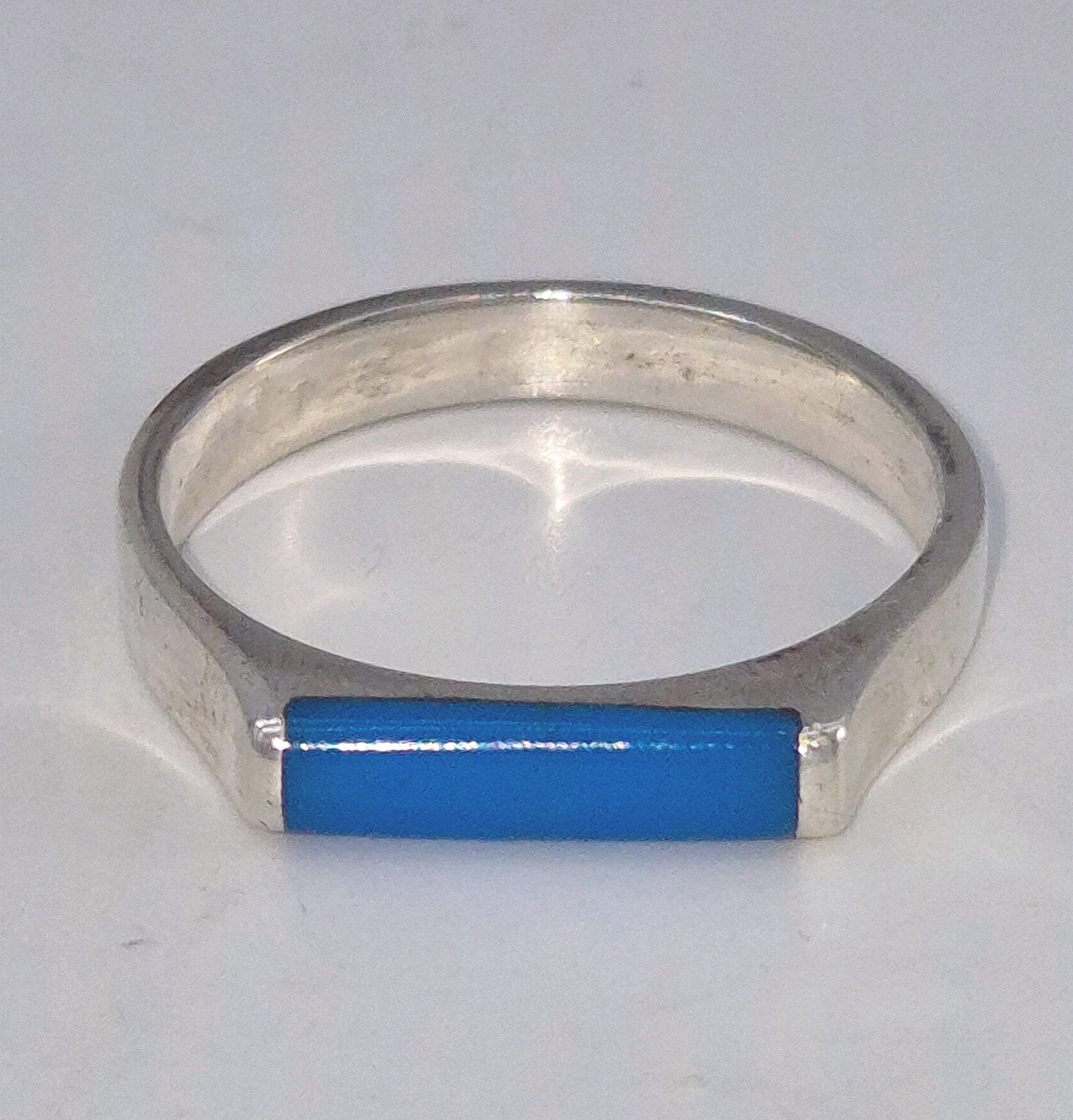 Vintage zilveren ring 925 met blauwe steen maat 17.25, Gebruikt, 17 tot 18, Met edelsteen, Dame