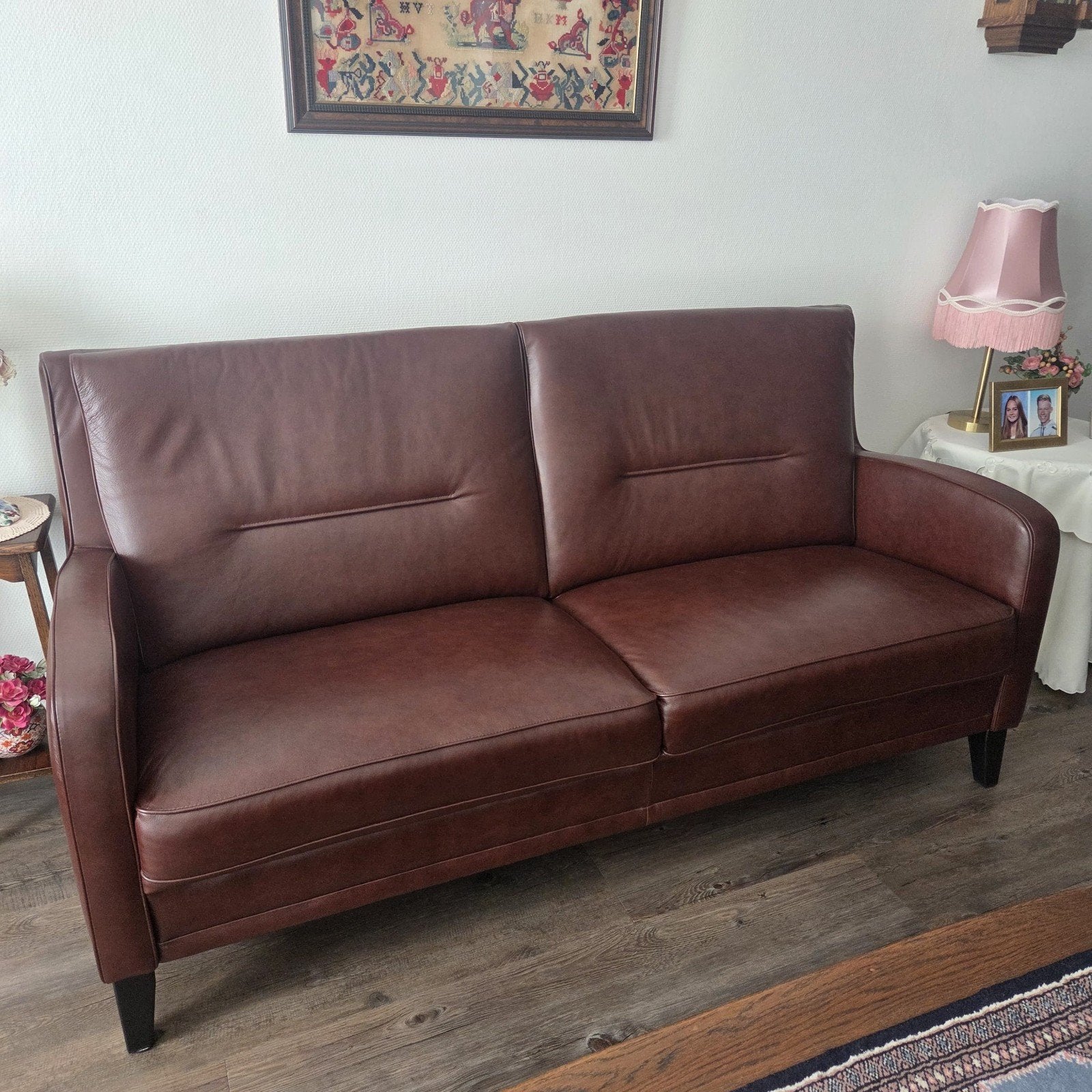 Z.g.a.n. bank en 1 losse stoel. Bruin leer 1.85 m.breed., Ophalen, Overige maten, Minder dan 75 cm, 150 tot 200 cm