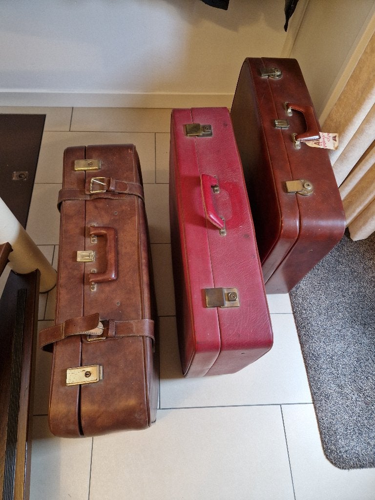 Set van 3 grote vintage koffers te koop, Sieraden, Tassen en Uiterlijk, Koffers, Ophalen, Gebruikt, Overige materialen, 70 cm of meer