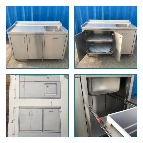 Demo model RVS (buiten)keuken unit met spoelbak + afval lade, Ophalen, Nieuw, Gas