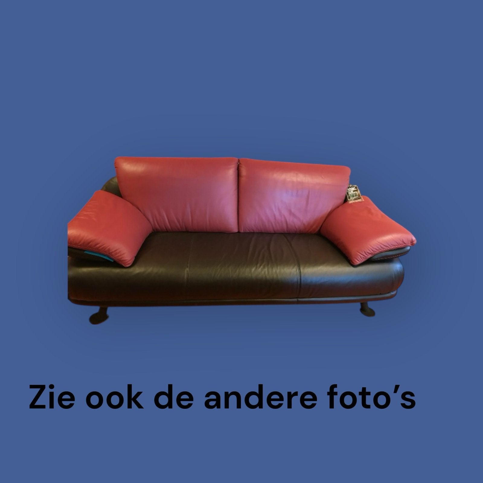 Design Bank Natuzzi Italy in Zwart/Rood Leer - 220 cm Breed, Ophalen, Design- Tijdloos-Modern-Stijlvol, 200 tot 250 cm, Driepersoons