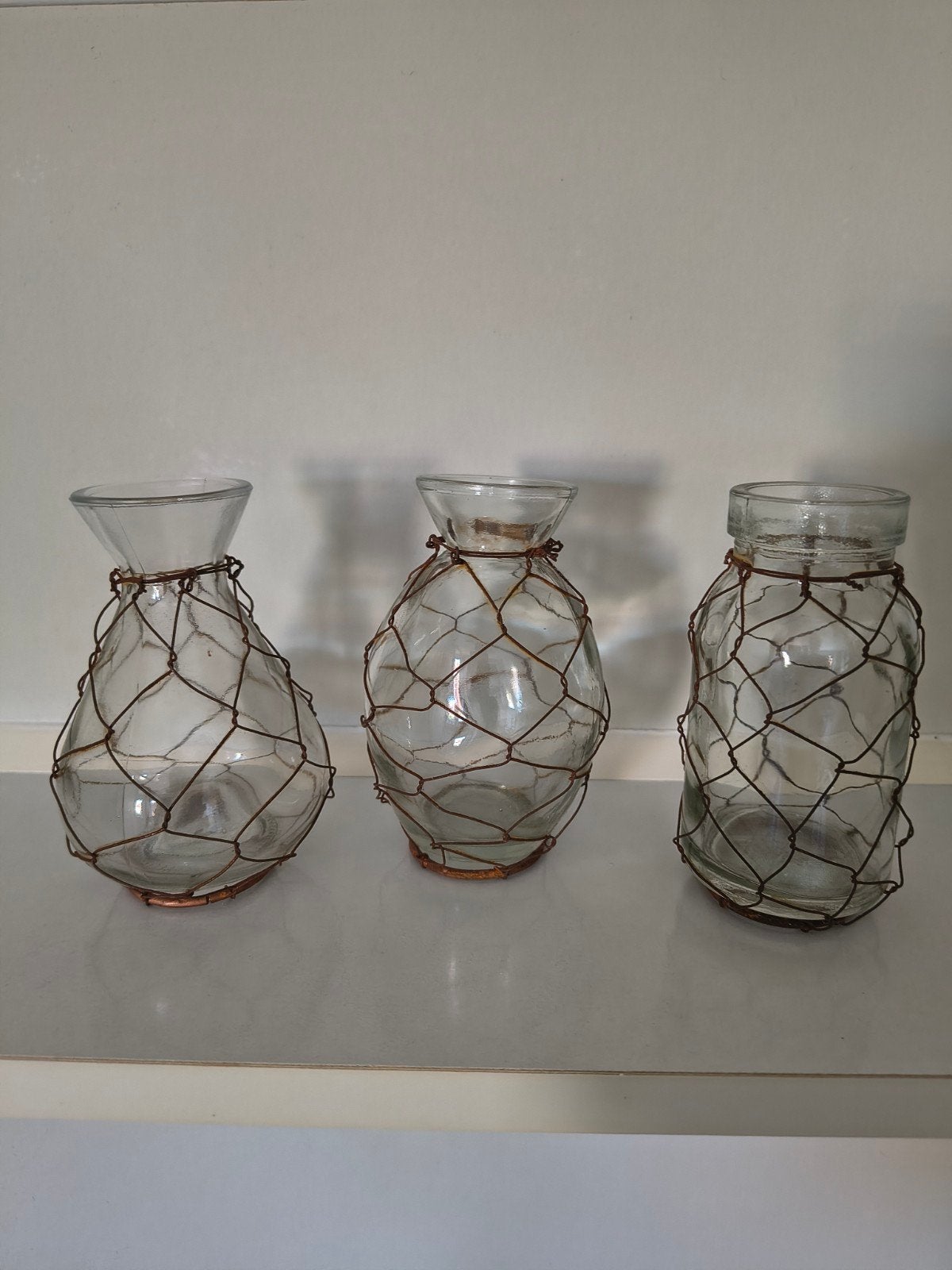 3 vaasjes, decoratief met gaas, Ophalen of Verzenden, Nieuw