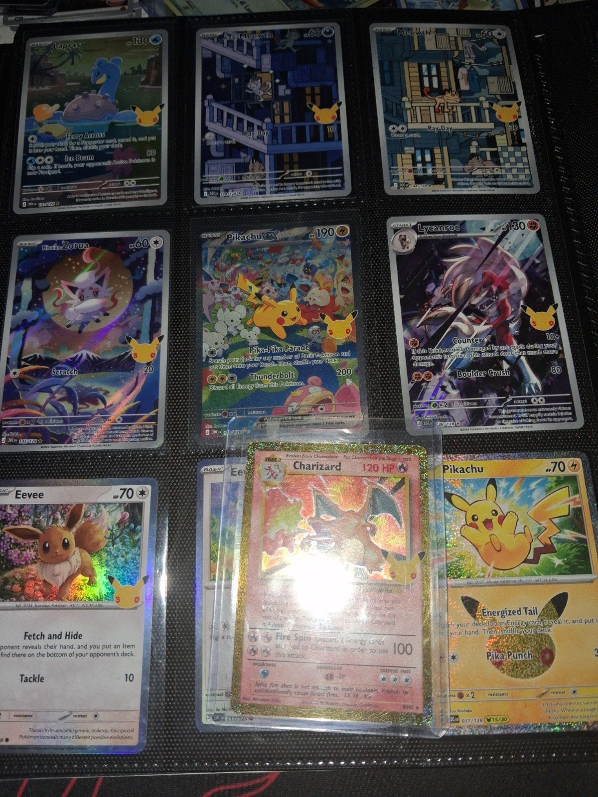 30th Celebration Pokemon kaarten collectie Charizard Pikachu, Ophalen of Verzenden, Zo goed als nieuw, Meerdere kaarten, Foil
