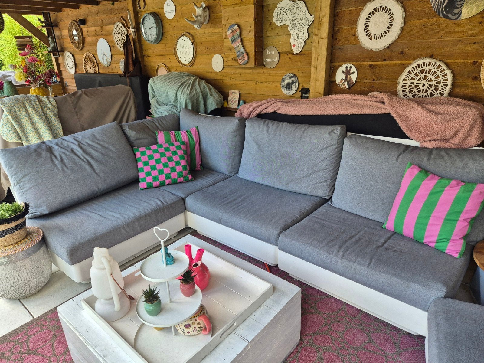 prachtige loungeset aluminium wit met grijze kussens, Ophalen, 5 zitplaatsen, Gebruikt, Aluminium
