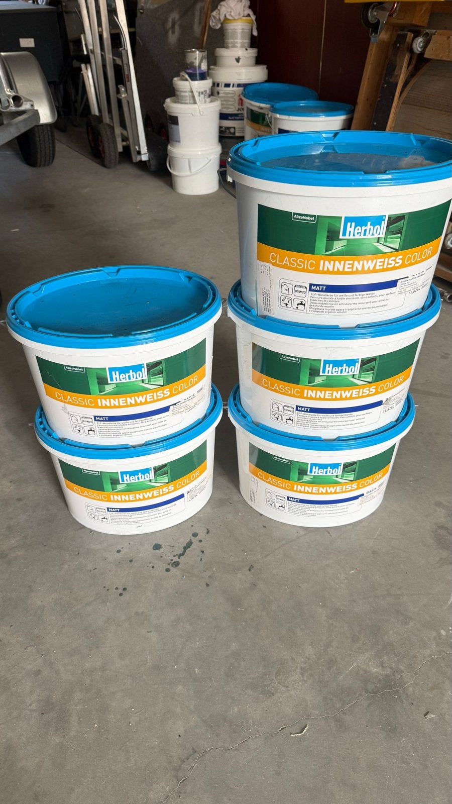 5x Herbol Classic Innenweiss Color Matt 12,5L RAL 7016, Ophalen, Nieuw, Verf, Minder dan 5 liter